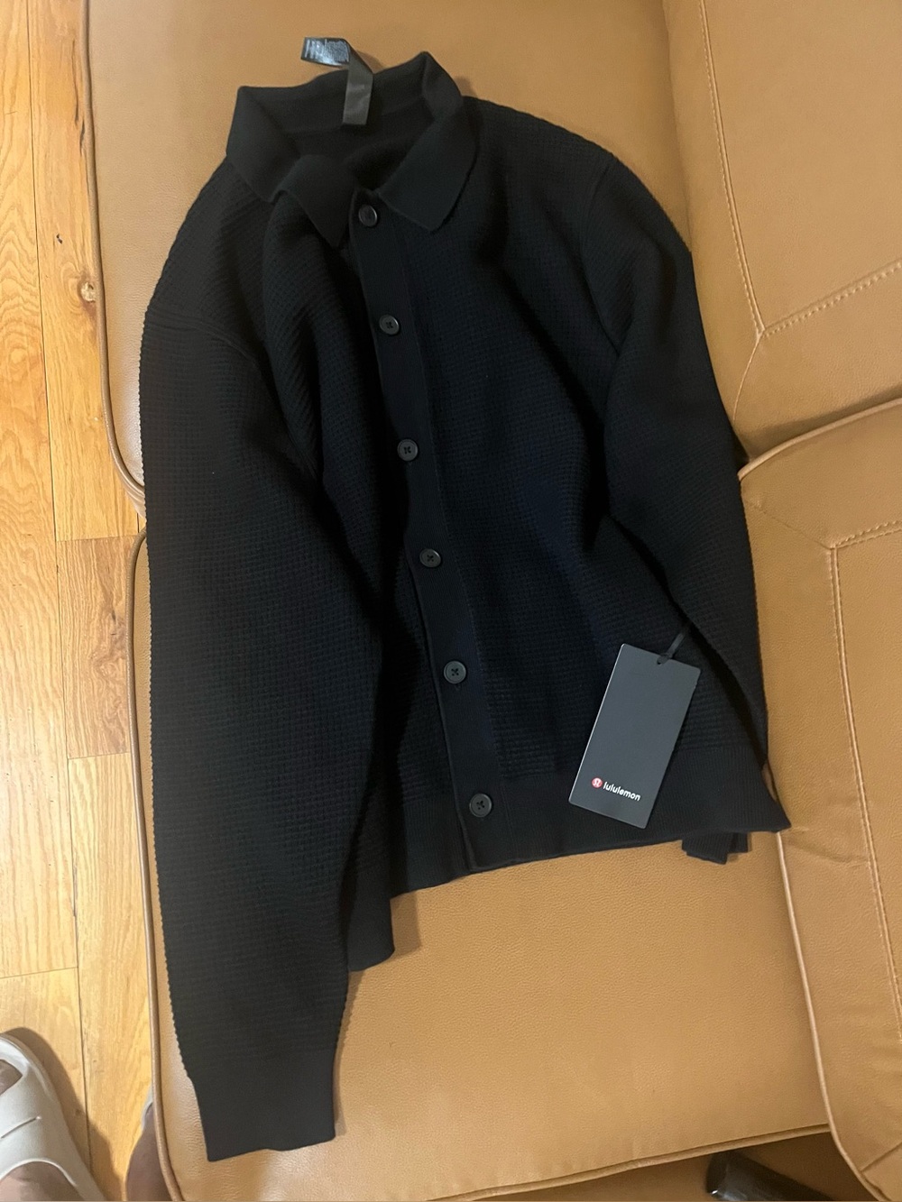 Lululemon Athletica  Cotton-Blend Knit Collared Cardigan
 Waffle Knit Button up